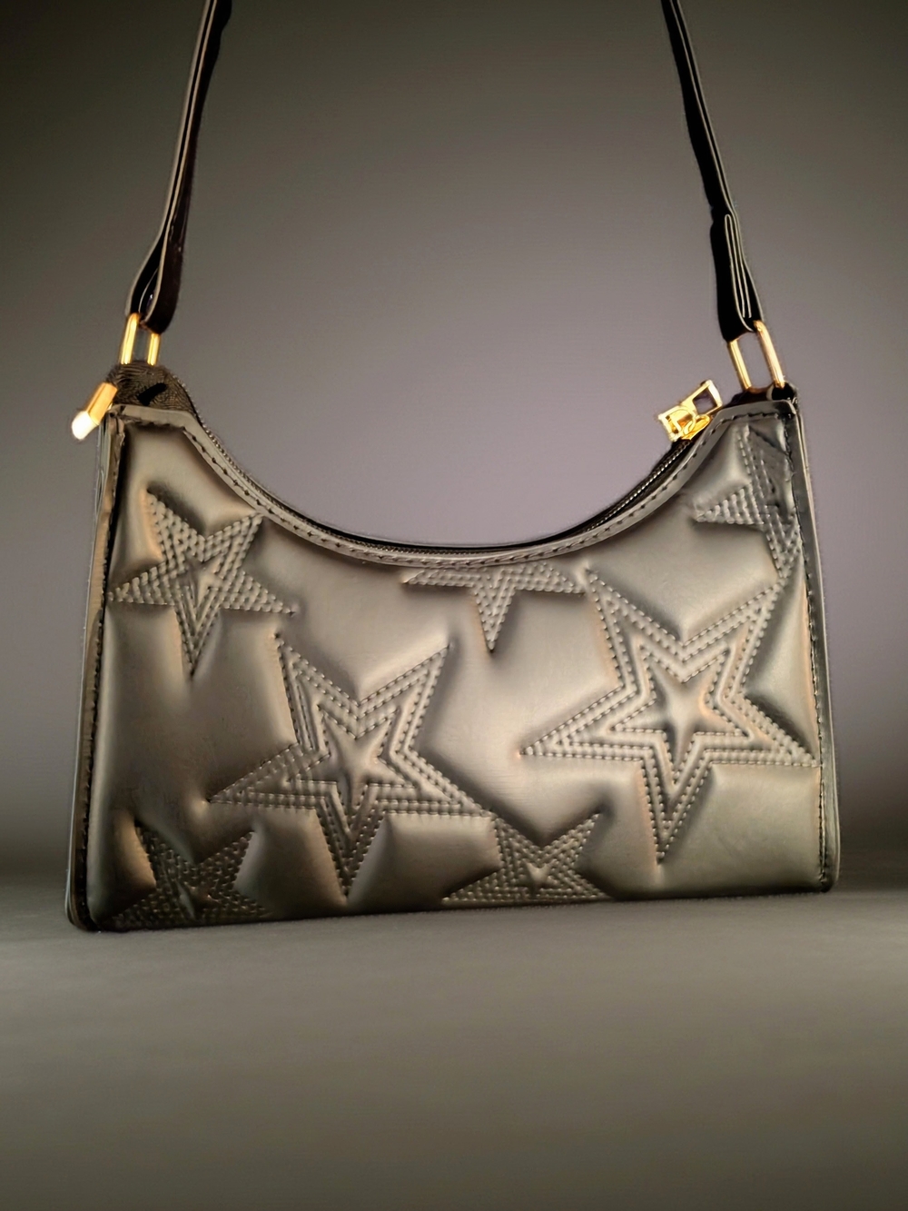 Black Star-Embossed Shoulder Bag
